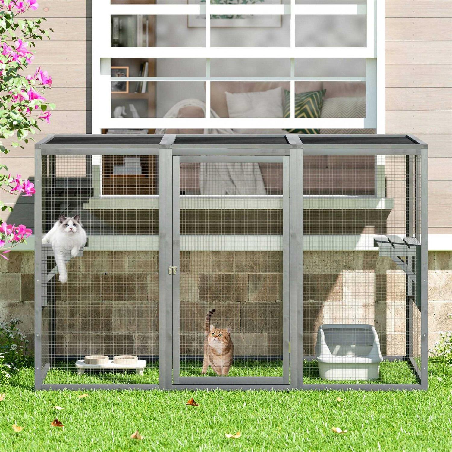 COZIWOW Wooden Outdoor Cat Enclosure Run Playpen Catio