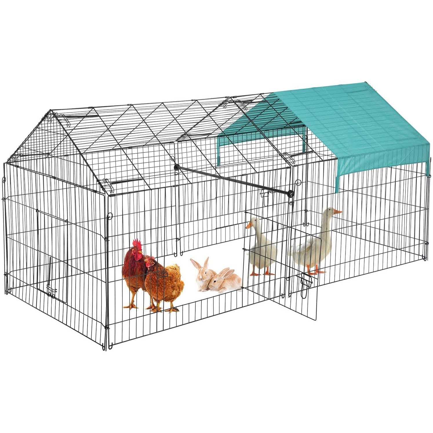 BestPet Large Metal Chicken Coop Chicken Run Outdoor Walk-in Poultry Cage Duck Coop Chicken Pen Pet Playpen w/Door & Cover Rabbit Enclosure