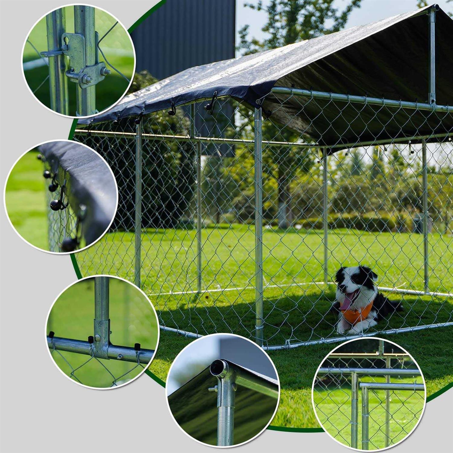 Alternative view of Petony Outdoor Dog Kennel Dog Cage Dog Playpen Dog Fence Chicken Coop Hen House Heavy Duty Pet Playpen with Large Galvanized Chain Link with UV