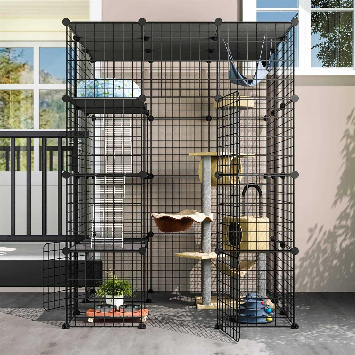 Eiiel Outdoor Cat House Cat Cages Enclosure with Super Large Enter Door