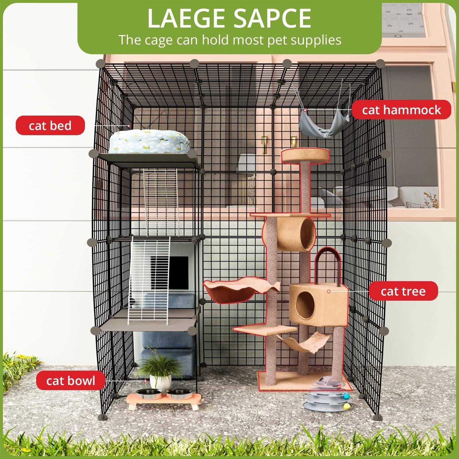 Alternative view of Eiiel Outdoor Cat House Cat Cages Enclosure with Super Large Enter Door