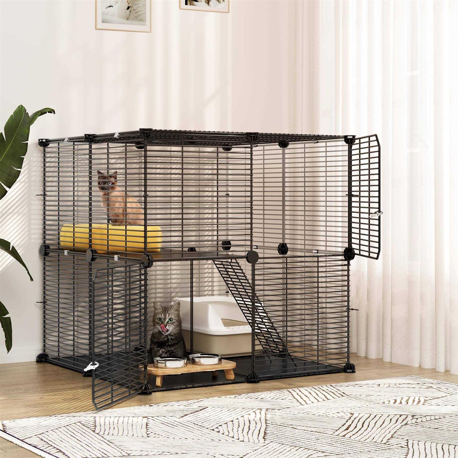 YITAHOME Cat Cage 2 Tier Indoor Cat Kitten Cage DIY Pet Playpen Metal Kennel