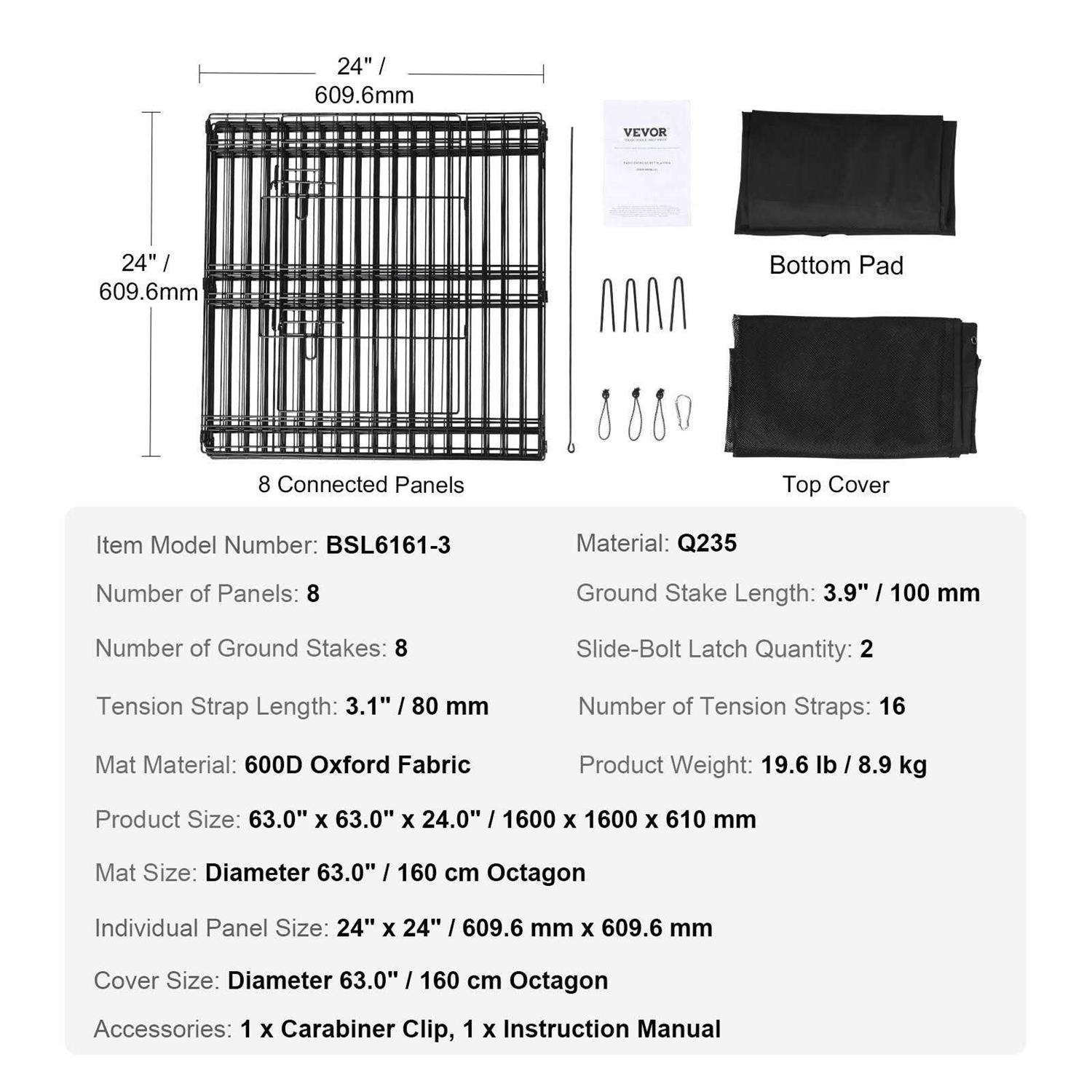 Alternative view of VEVOR Dog Playpen, 8 Panels Foldable Metal Dog Exercise Pen with Top Cover and Bottom Pad