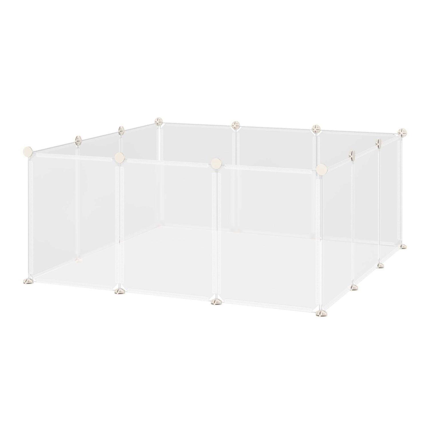 Pawhut Pet Playpen DIY Small Animal Cage Open Enclosure Portable Plastic Fence 12 Panels for Bunny Chinchilla Guinea Pig