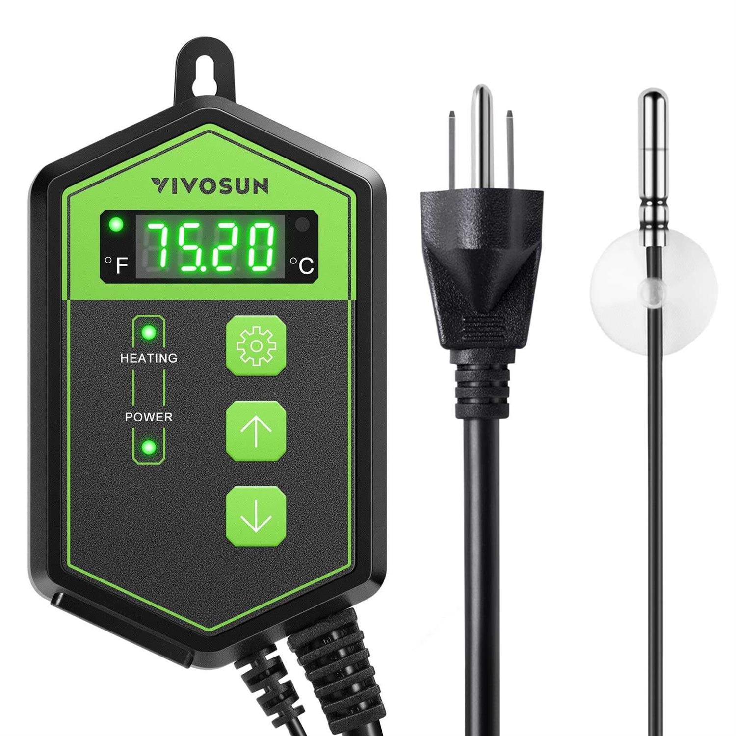 VIVOSUN Digital Heat Mat Thermostat Temperature Controller 40-108 oF 1000W for Reptiles