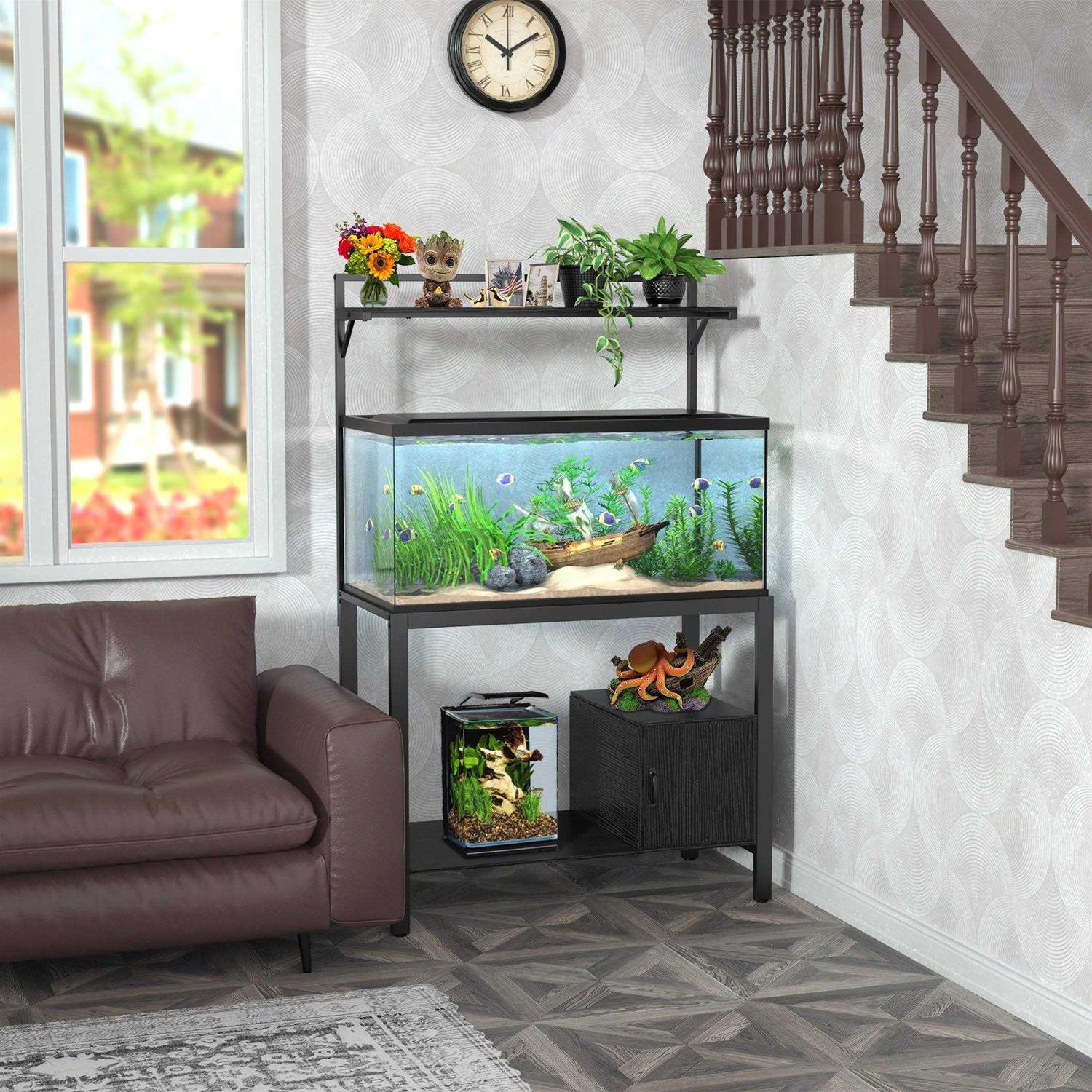 Alternative view of Gdlf 40-50 Gallon Fish Tank Stand with Plant Shelf Metal Aquarium Stand with Cubby Storage