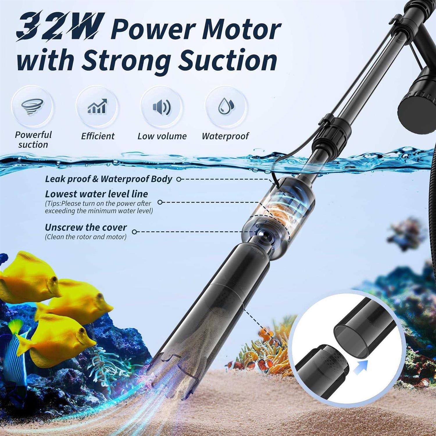 Alternative view of Mildhug Fish Tank Cleaner Aquarium Gravel Cleaner 530GPH/32W Electric Fish Tank Cleaning Tools