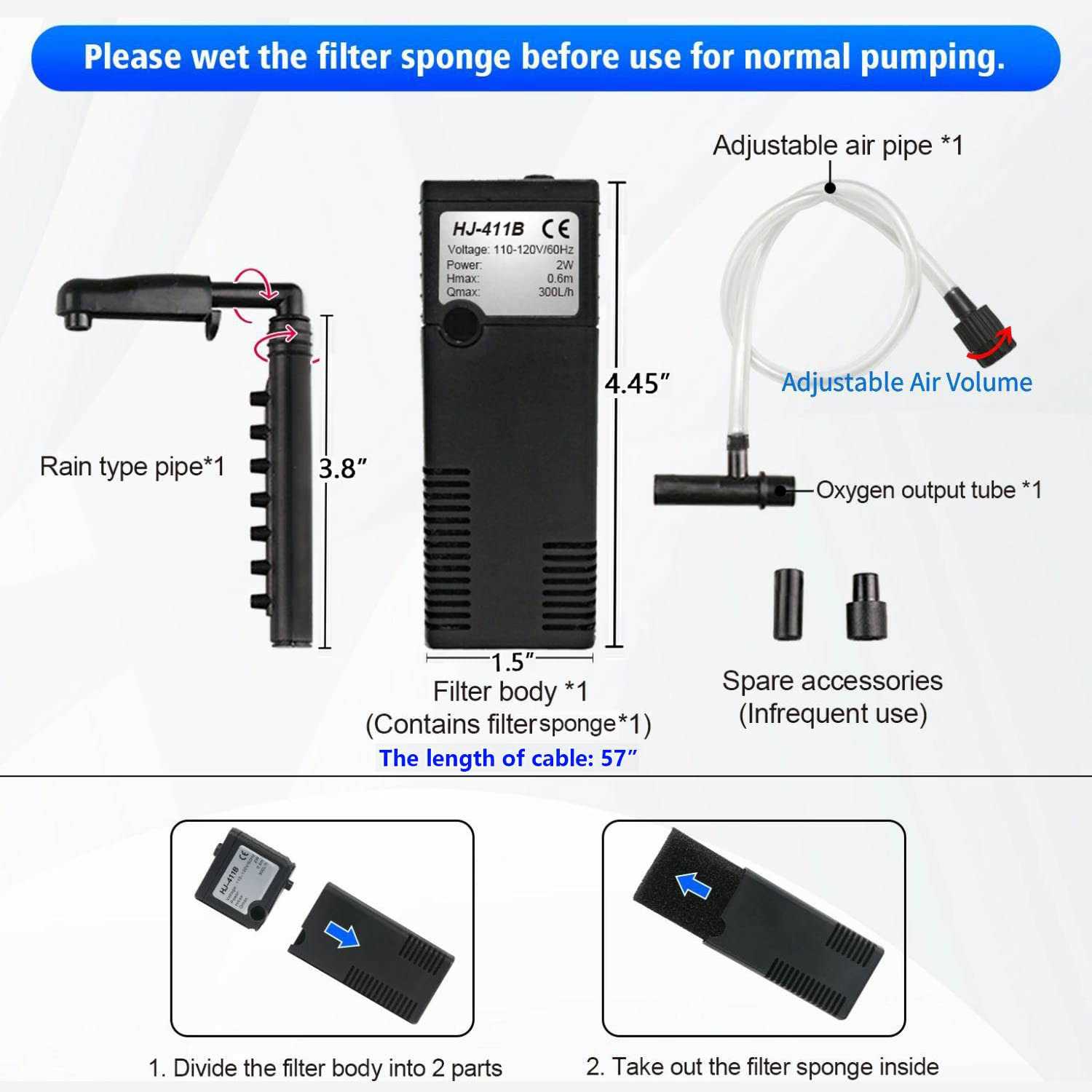 Alternative view of TARARIUM Quiet Betta Fish Filter Aquarium Internal Filter for 2-15 Gallon Fish Turtle Tank Biochemical Small 79 GPH Rain Shower Design 3 in 1 Oxygen