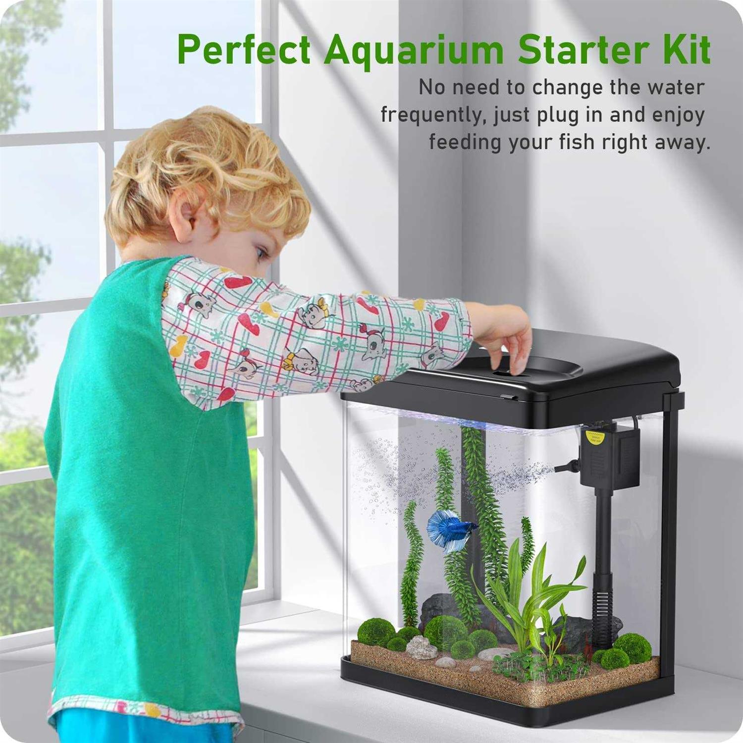Alternative view of PONDON Betta Fish Tank, 2 Gallon Glass Aquarium, 3 in 1 Fish Tank with Filter and Light