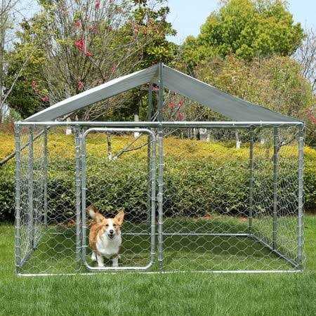 Lvuyoyo Outdoor Dog Kennel Heavy Duty Dog House with Water Resistant Cover Secure Lock Mesh