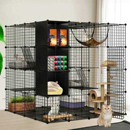 Dextrus 4-Tiers Cat Cages with Storage Cube DIY Catio Outdoor Cat Enclosures Metal Cat Playpen with Free Hammock Ideal for 1-4 Cats