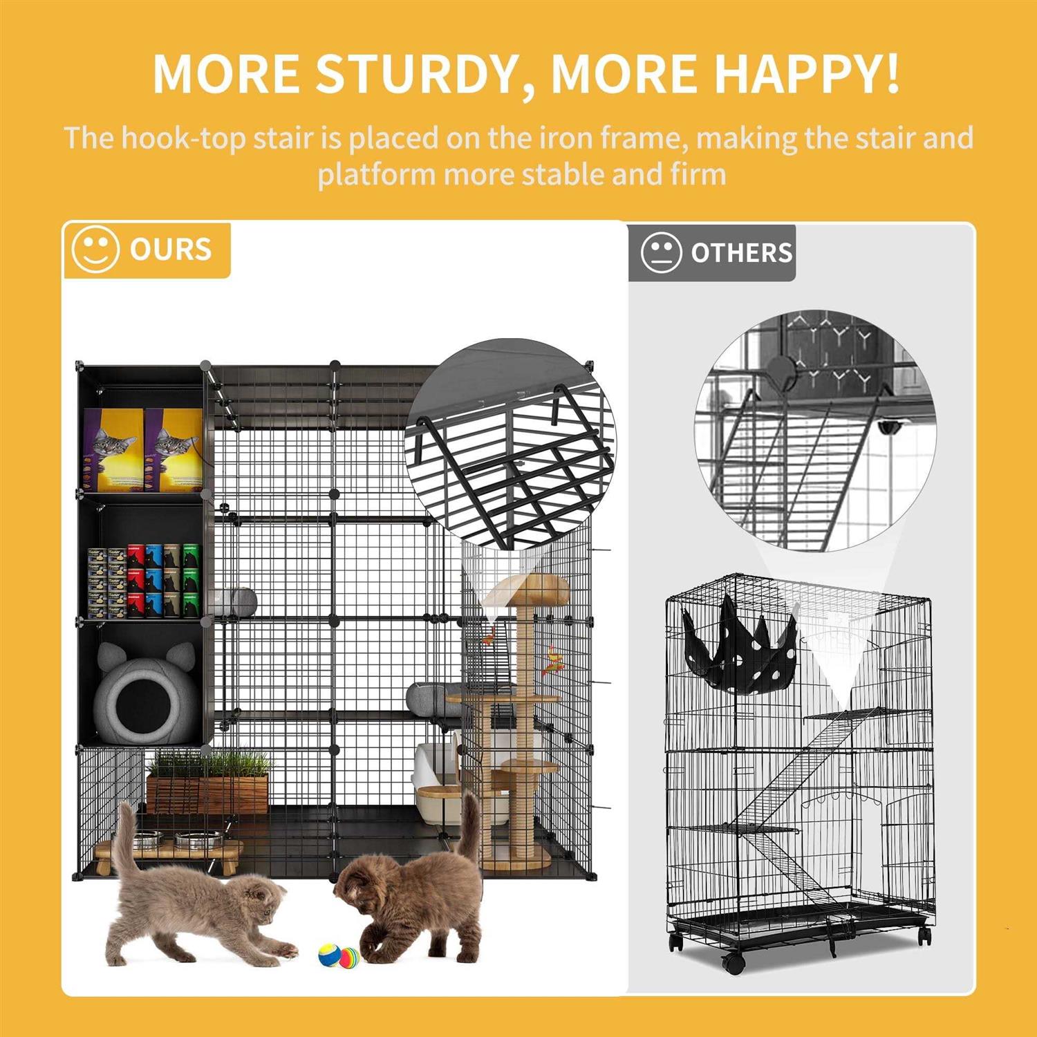 Alternative view of Dextrus 4-Tiers Cat Cages with Storage Cube DIY Catio Outdoor Cat Enclosures Metal Cat Playpen with Free Hammock Ideal for 1-4 Cats