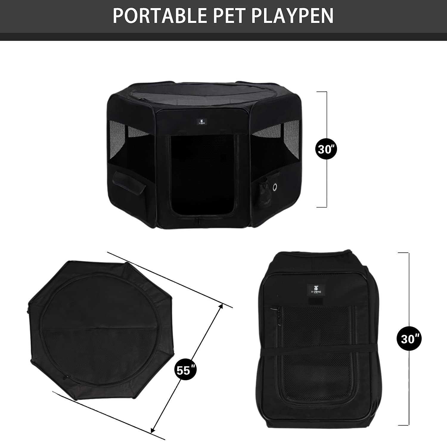 X-ZONE Pet Portable Foldable Pet Dog Cat Playpen Crates Kennel/Premium 600D Oxford Cloth,Removable Zipper Top, Indoor and Outdoor Use