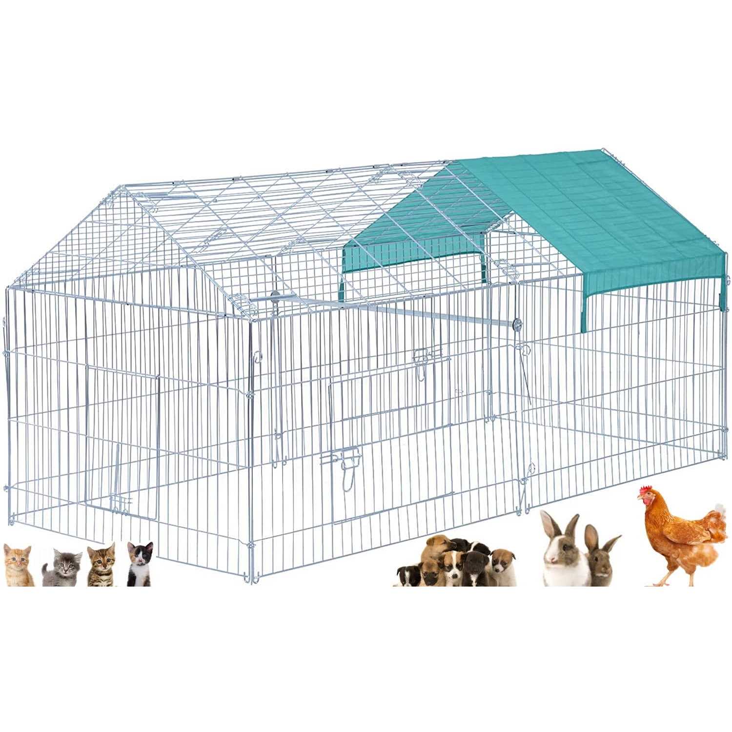 Mcage Large Galvanized Steel 71 x 30 x 30H Outdoor Puppies Kitten Run Metal Pet Hutch Enclosure Animal Playpen Waterproof Cover
