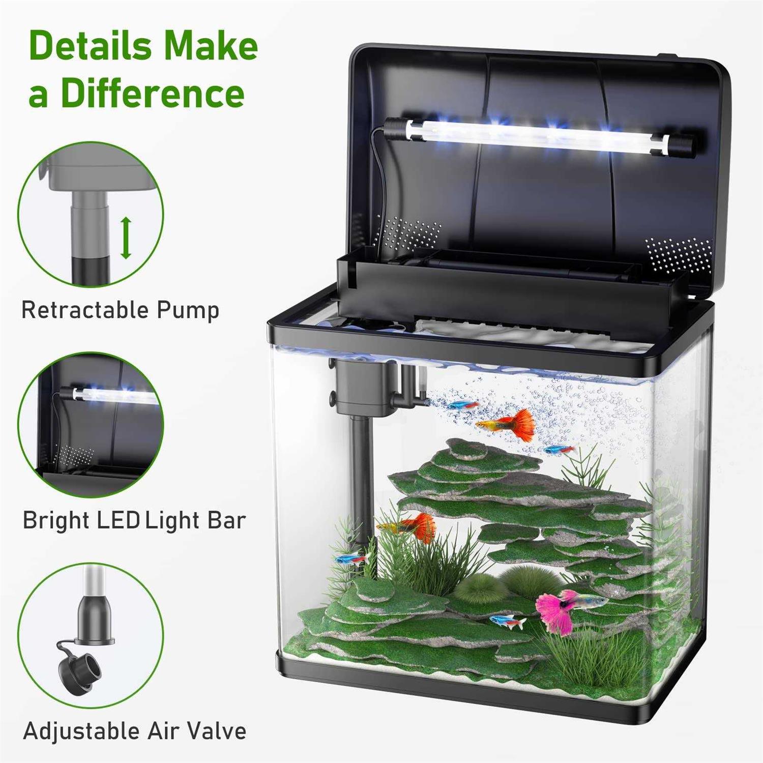 Alternative view of Pondon 5 Gallon Fish Tank, Glass Aquarium with Air Pump, LED Cool Lights and Filter