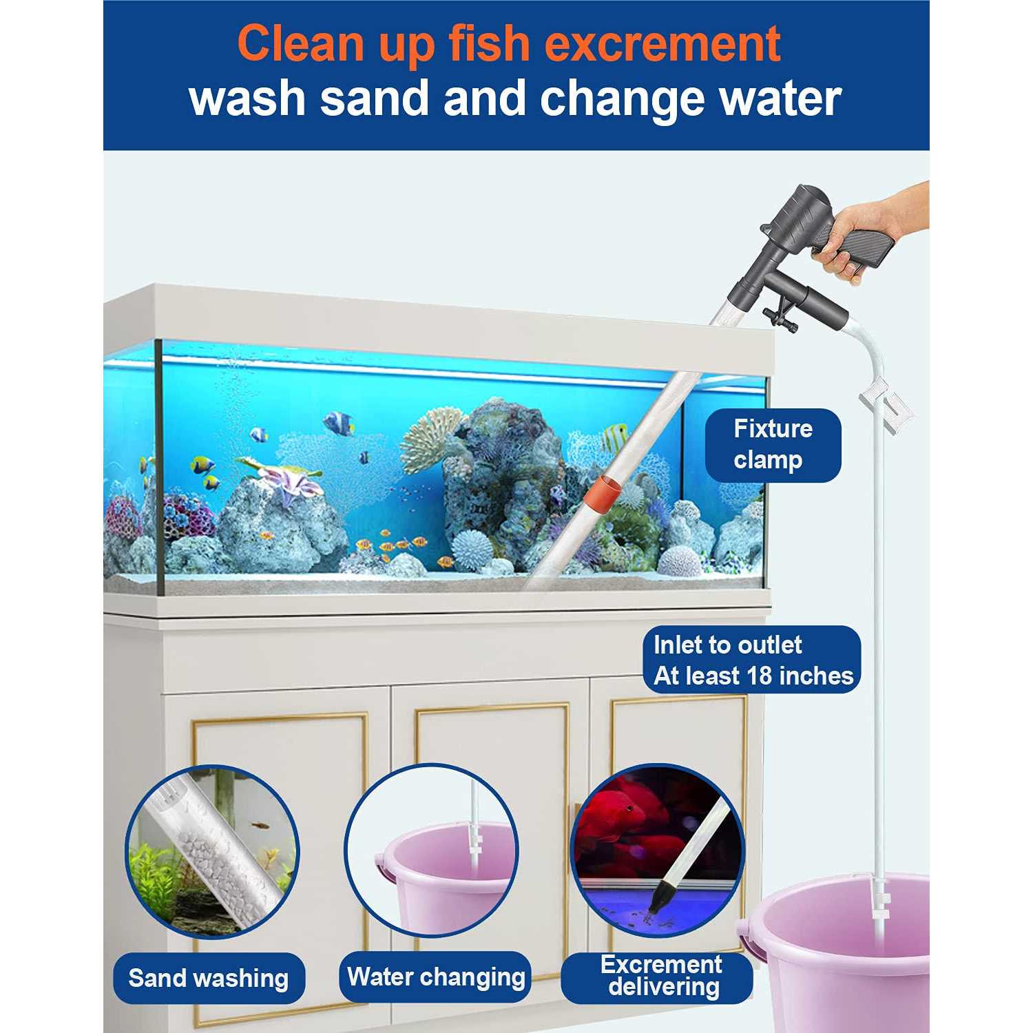 Alternative view of QZQ Aquarium Gravel Cleaner Vacuum Fish Tank Vacuum Cleaner Tools for Aquarium Water Changer with Aquarium Thermometers Fish Net kit