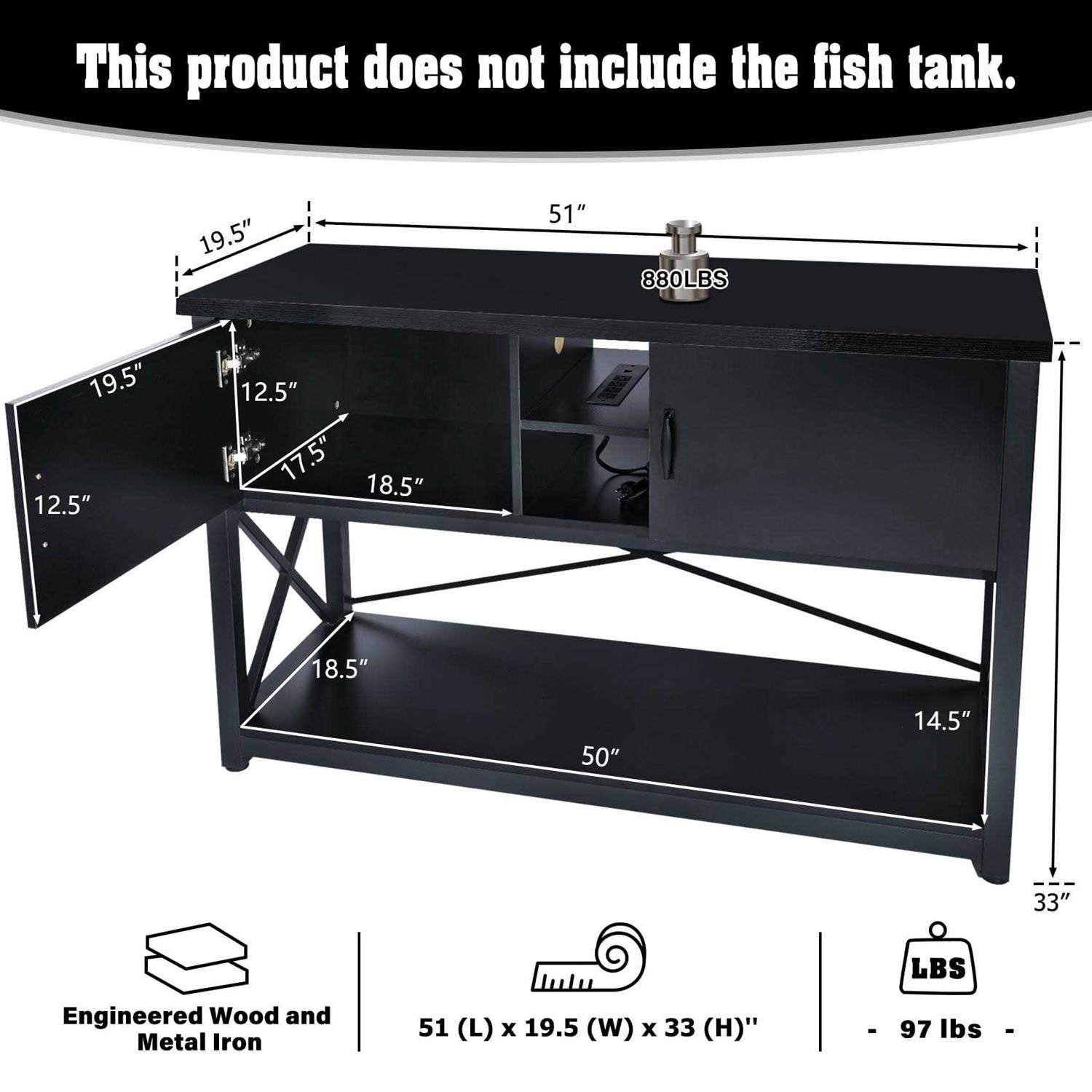 Alternative view of Tc-homeny 55-75 Gallon Aquarium/Fish Tank Stand 2 layers with Cabinet and Charging Station/Power Outlets