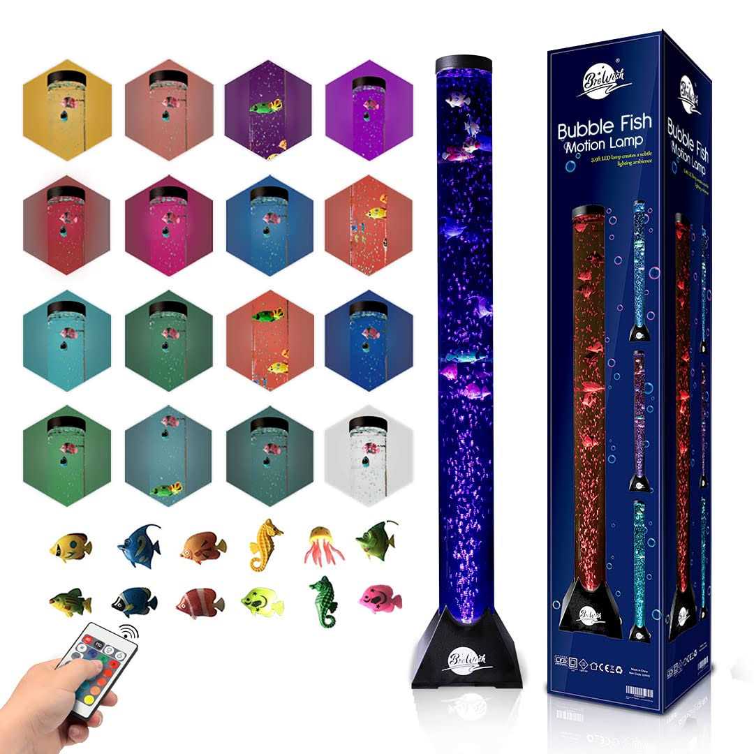 Brewish 4FT Sensory LED Water Bubble Fish Tube Floor Lamp with 20 Color Changing Light Effects– Fake Aquarium Tank Night Light and Gift for Kids