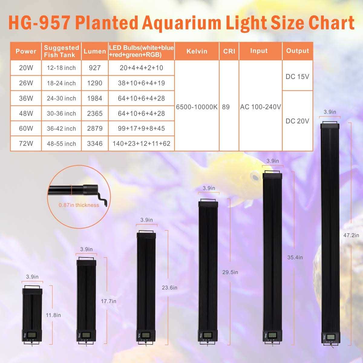 Alternative view of Hygger Auto On Off LED Aquarium Light Extendable 7 Colors Full Spectrum Light Fixture for Freshwater Planted Tank Build