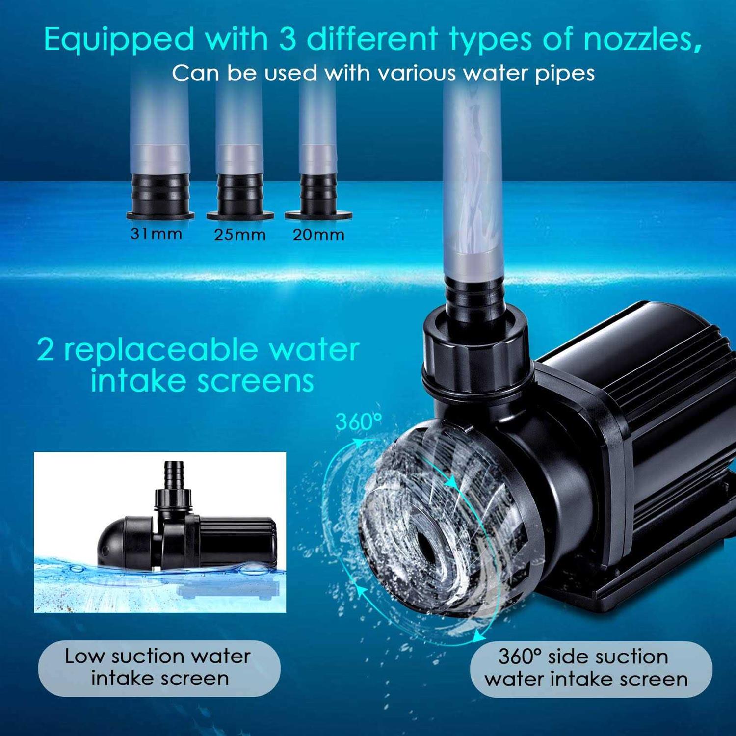 Alternative view of AQQA 800-3200GPH Controllable Water Pump,Circulation Make Wave/Feed Mode/20 Options Flow Adjustable Multifunction Submersible or External Powerful