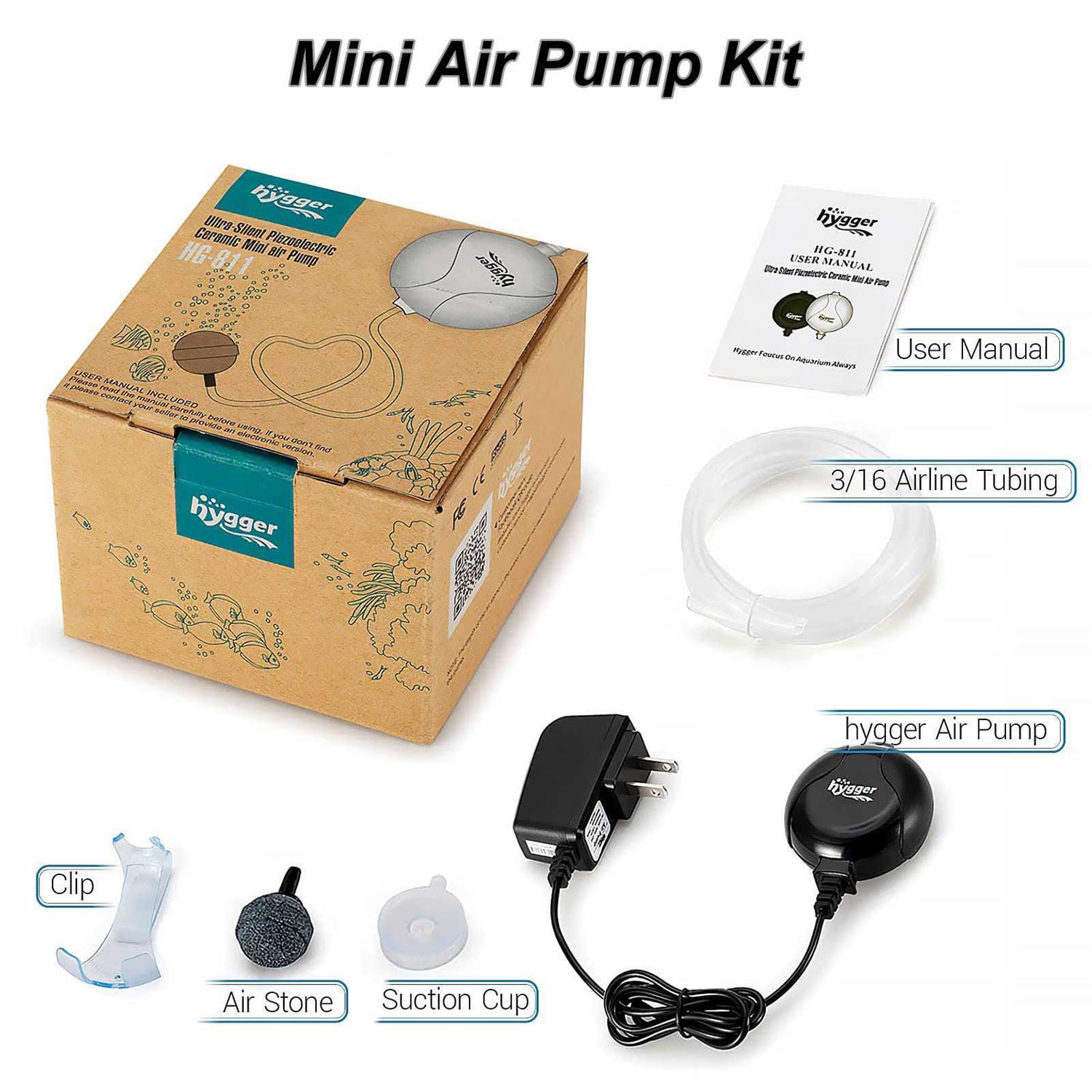 Alternative view of Hygger Quiet Mini Air Pump for Aquarium 1.5 Watt Oxygen Fish Air Pump for 1-15 Gallon Fish Tank with Accessories Black