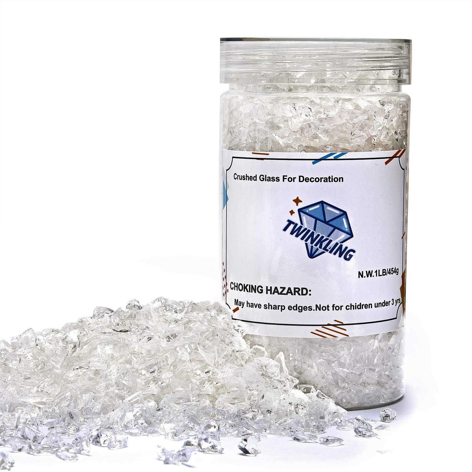 TWINKLING High Luster Fire Glass Gravel Stone Glitter,Broken Glass,Fire Gems Chips,Crushed Glass for Fire Pit Crafts Resin Art Aquarium Garden