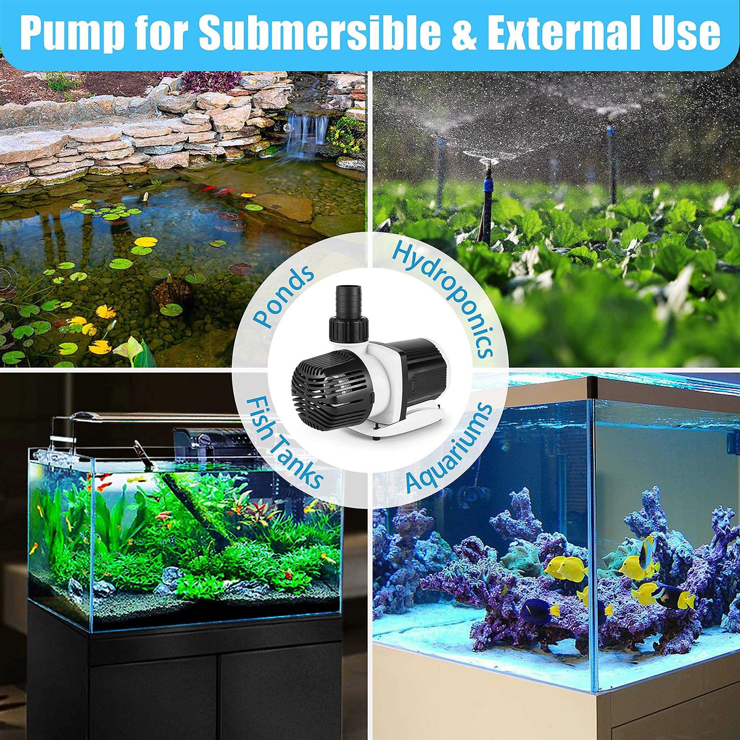 Alternative view of Orlushy DC-4000 Silent Swirl Controllable DC aquarium Pump 25W 1050GPH-marine wavemaker return Pump with sine wave Controller for salt/Freshwater