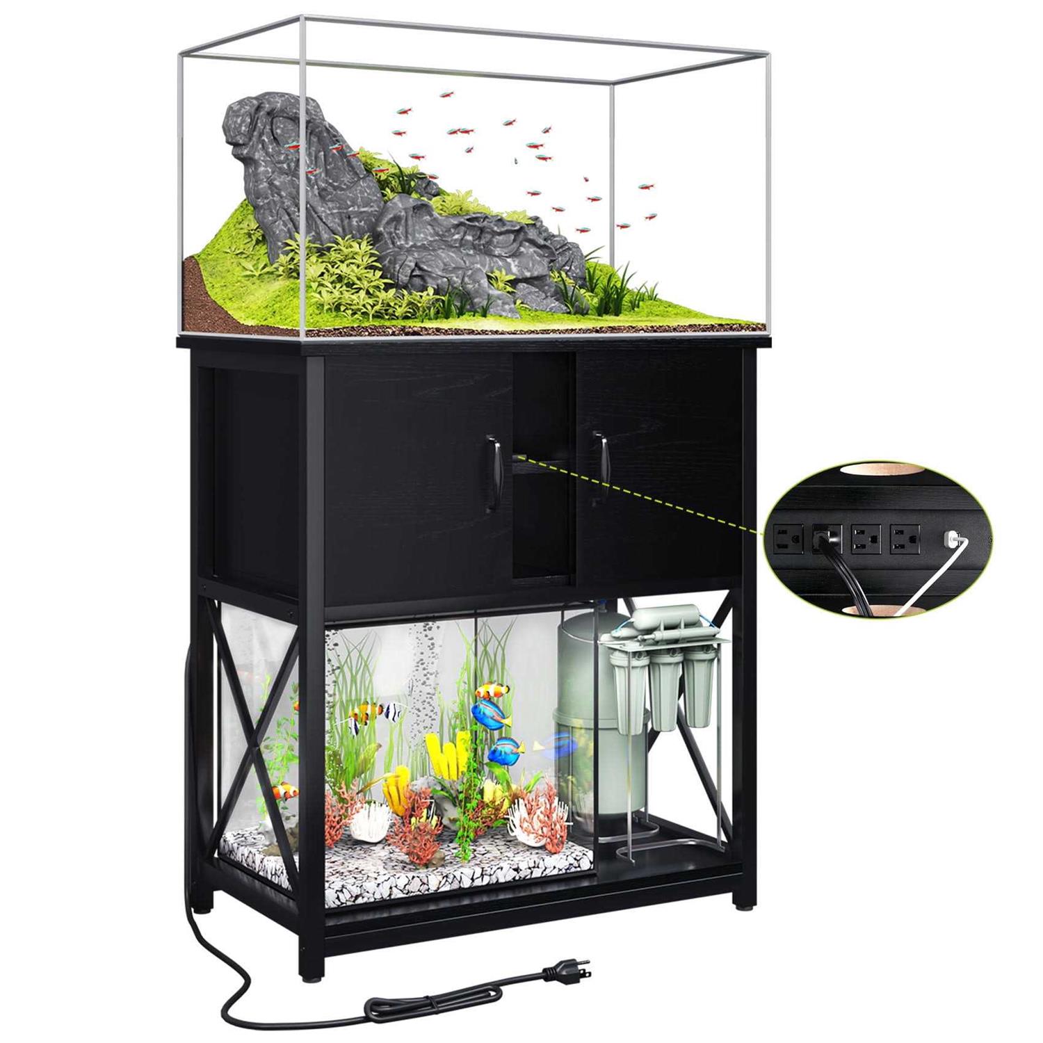 Alternative view of Tc-homeny 10-29 Gallon Aquarium/Fish Tank Stand 2 layers with Cabinet and Charging Station/Power Outlets