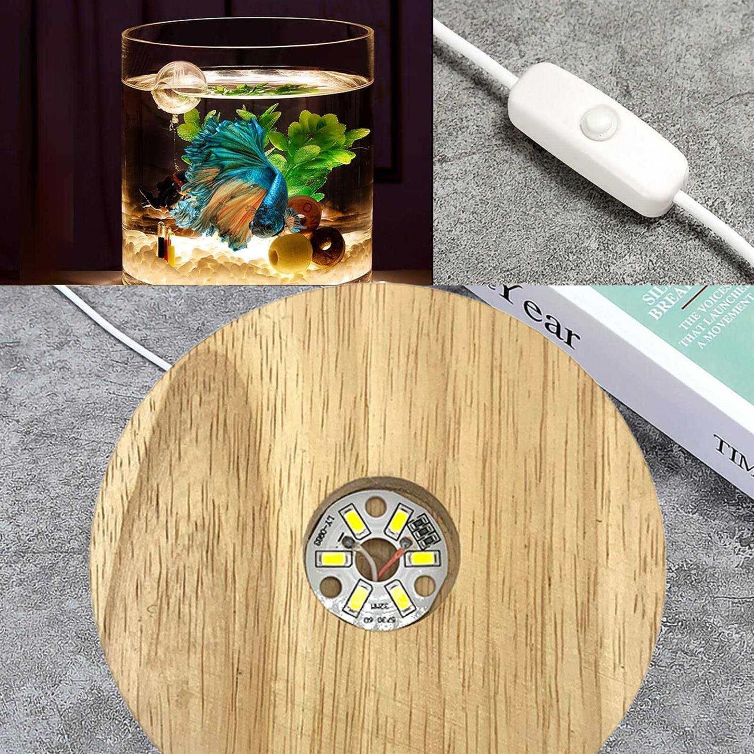 Alternative view of SANOSY Aquarium Starter Kits 0.81-Gallon Fish Tank for Beginner Cylindrical Betta Fish Bowl with Wooden Base LED Light Water Pump