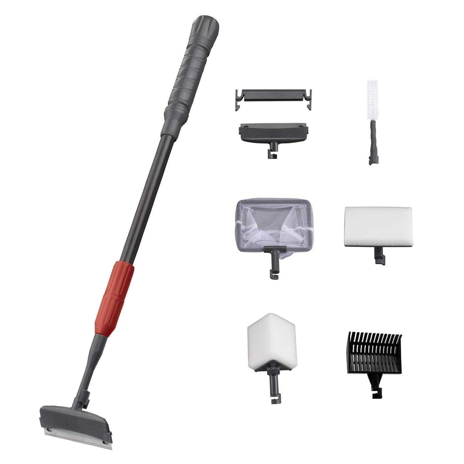 UPETTOOLS Aquarium Cleaning Tool 6 in 1 Fish Tank Cleaning Kit Algae Scraper Scrubber Pad Adjustable Long Handle Fish Tank Brush Cleaner Set