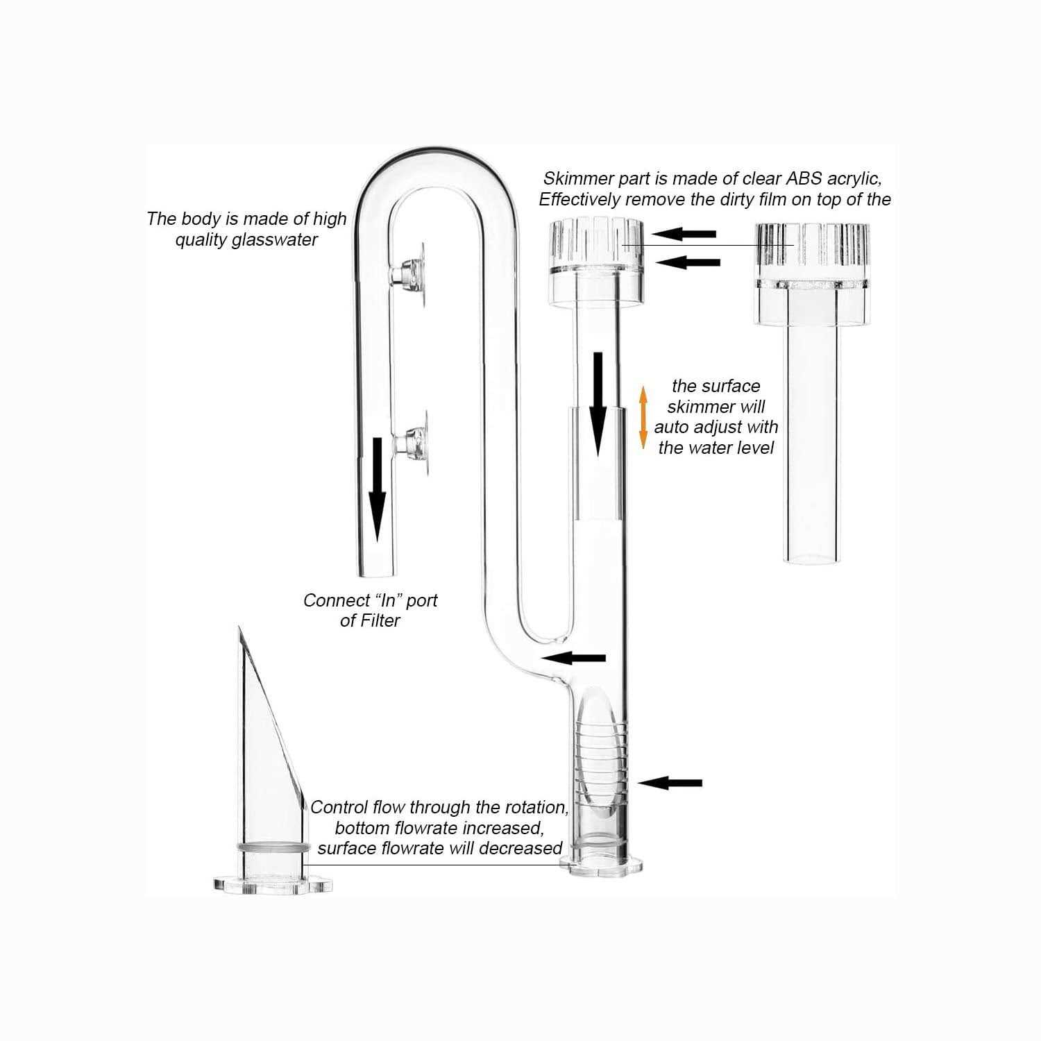 Alternative view of FZONE Aquatic Glass Lily Pipe Set with Lily Skimmer Inflow and Lily Outflow for Aquarium Filter 5/8'' Tubing