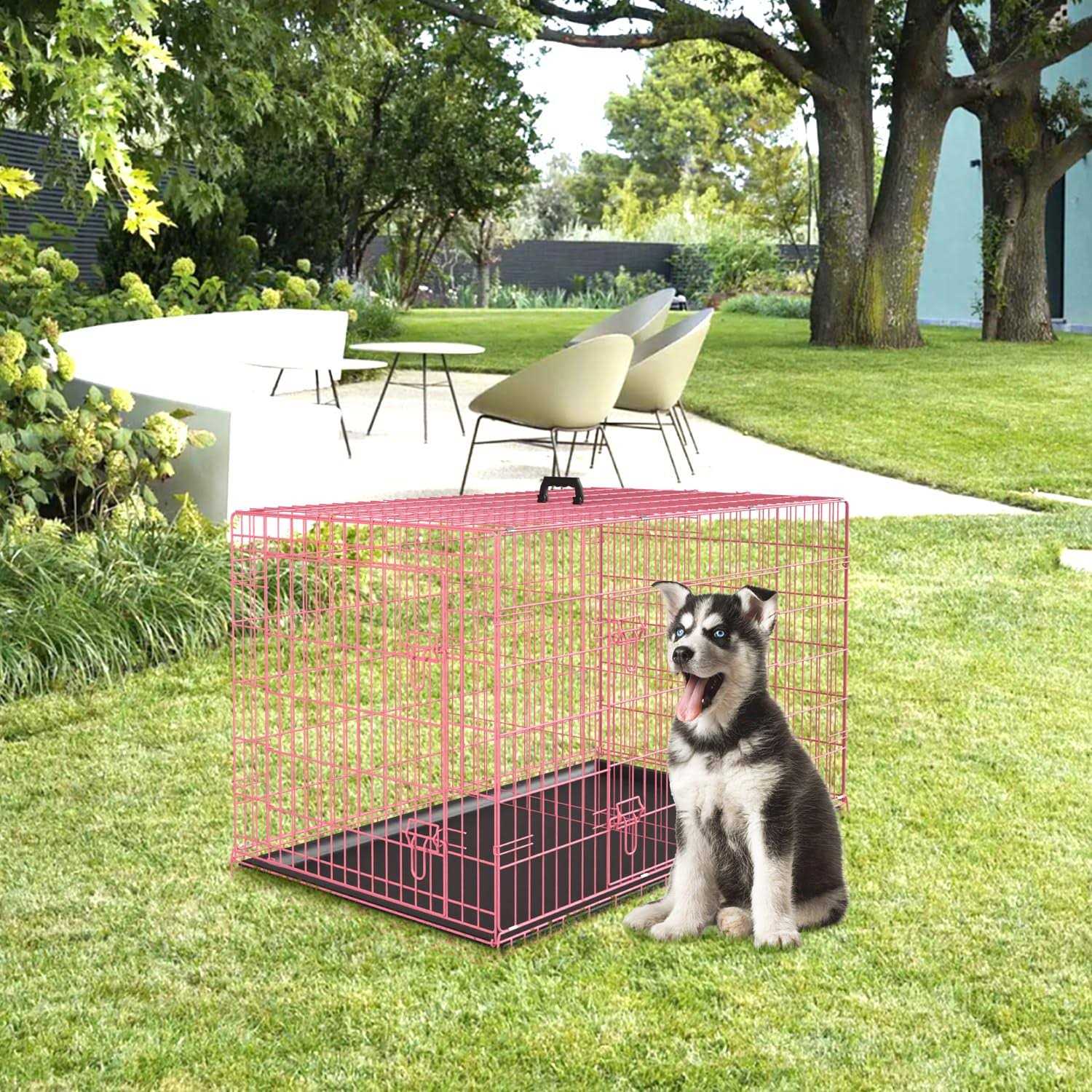 Alternative view of PayLessHere Large Dog Crate Kennel for Medium Large Dogs Metal Dog Cage Double-Door Folding Travel Indoor Outdoor Puppy Playpen with Divider and