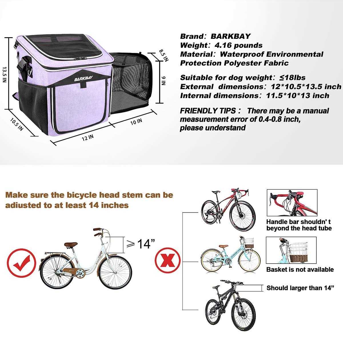 Alternative view of BARKBAY Dog Bike Basket Carrier Expandable Foldable Soft-Sided Dog Carrier
