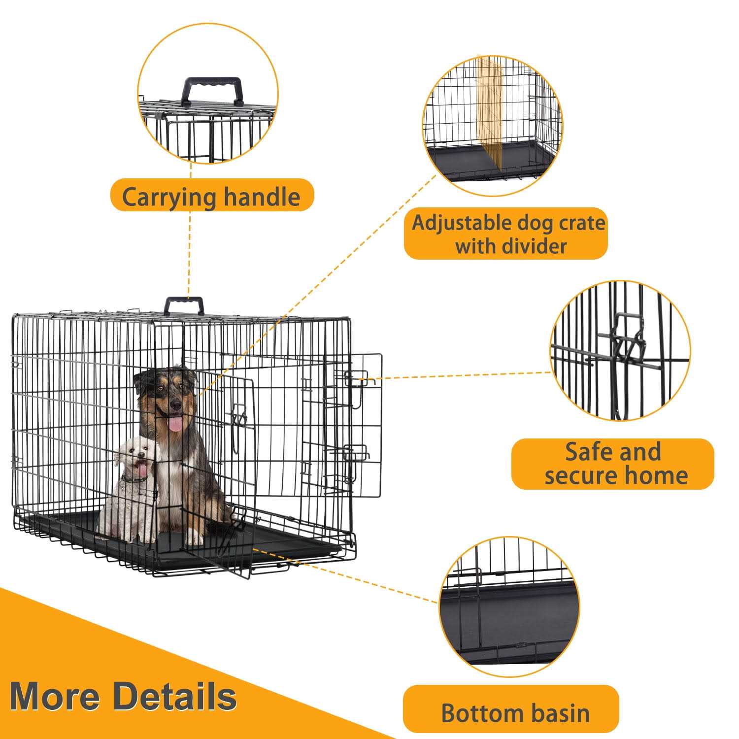 Alternative view of Large Dog Crate for Large Dogs Dog Cage with Divider and Double Door for Large Medium Small Dogs ,Indoor Outdoor Folding Wire Pet Dog