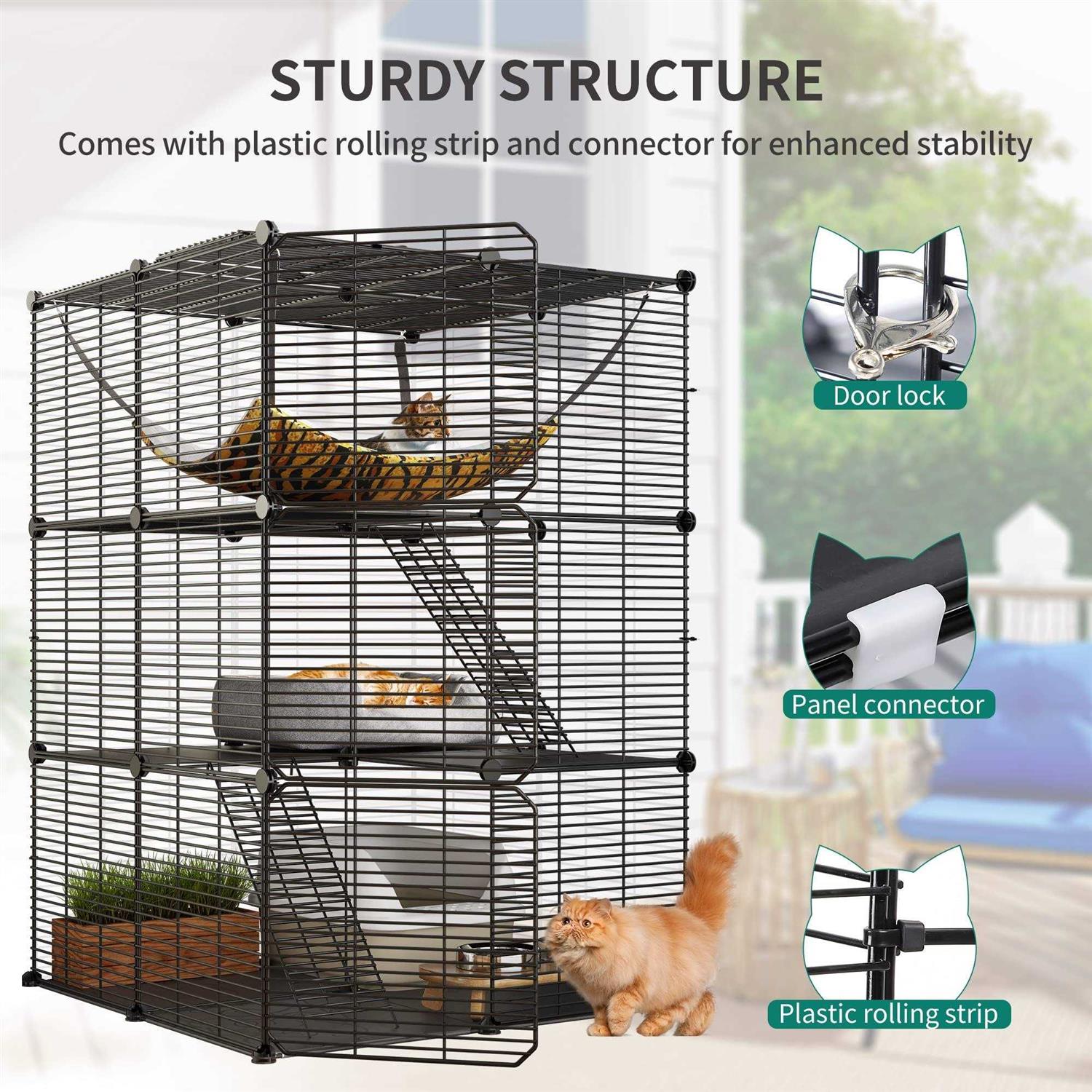 Alternative view of YITAHOME Cat Cage Indoor Cat Enclosures DIY Cat Playpen Metal Kennel with Extra Large Hammock for 1-2 Cats