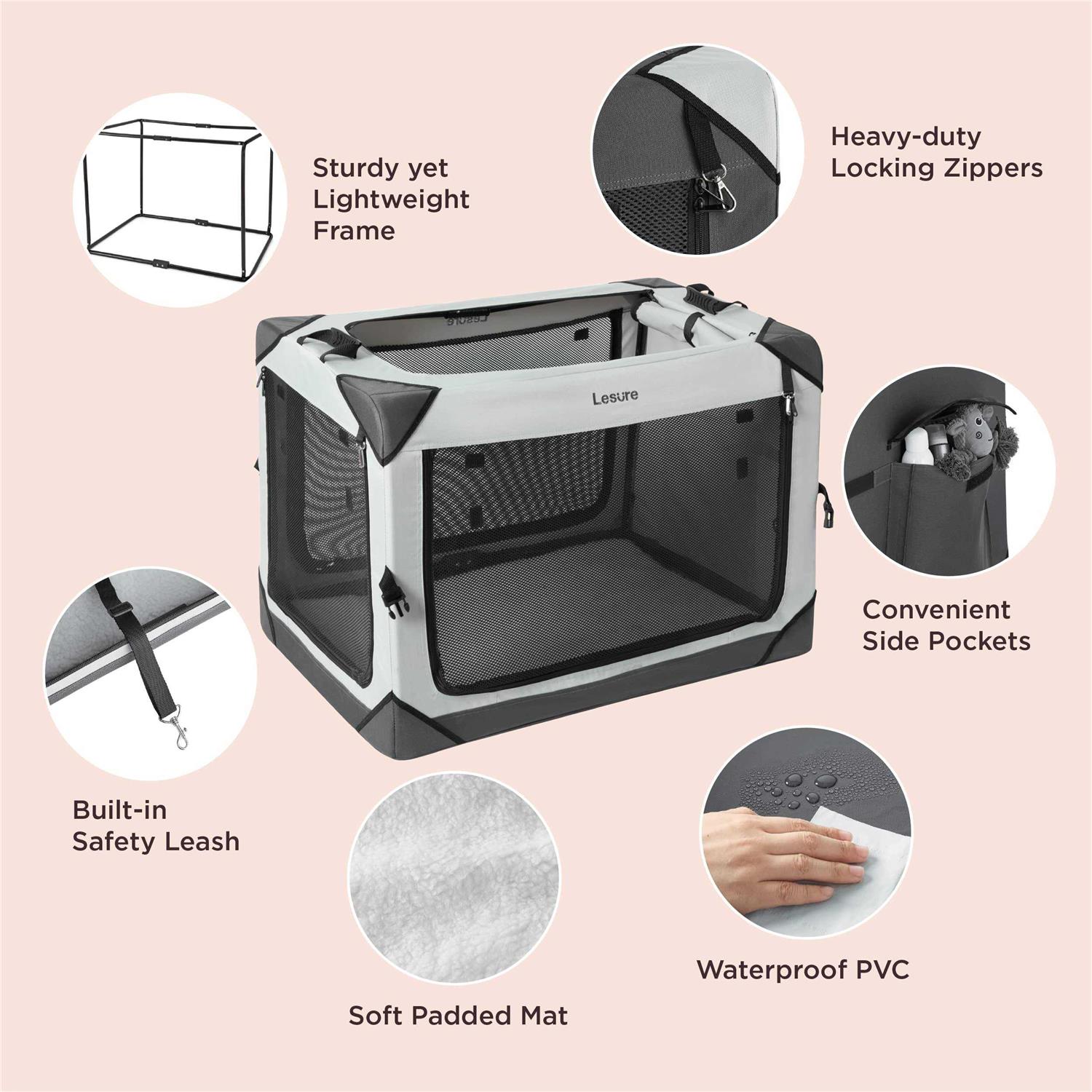 Alternative view of LE SURE Lesure Collapsible Dog Crate Portable Dog Travel Crate Kennel Dog