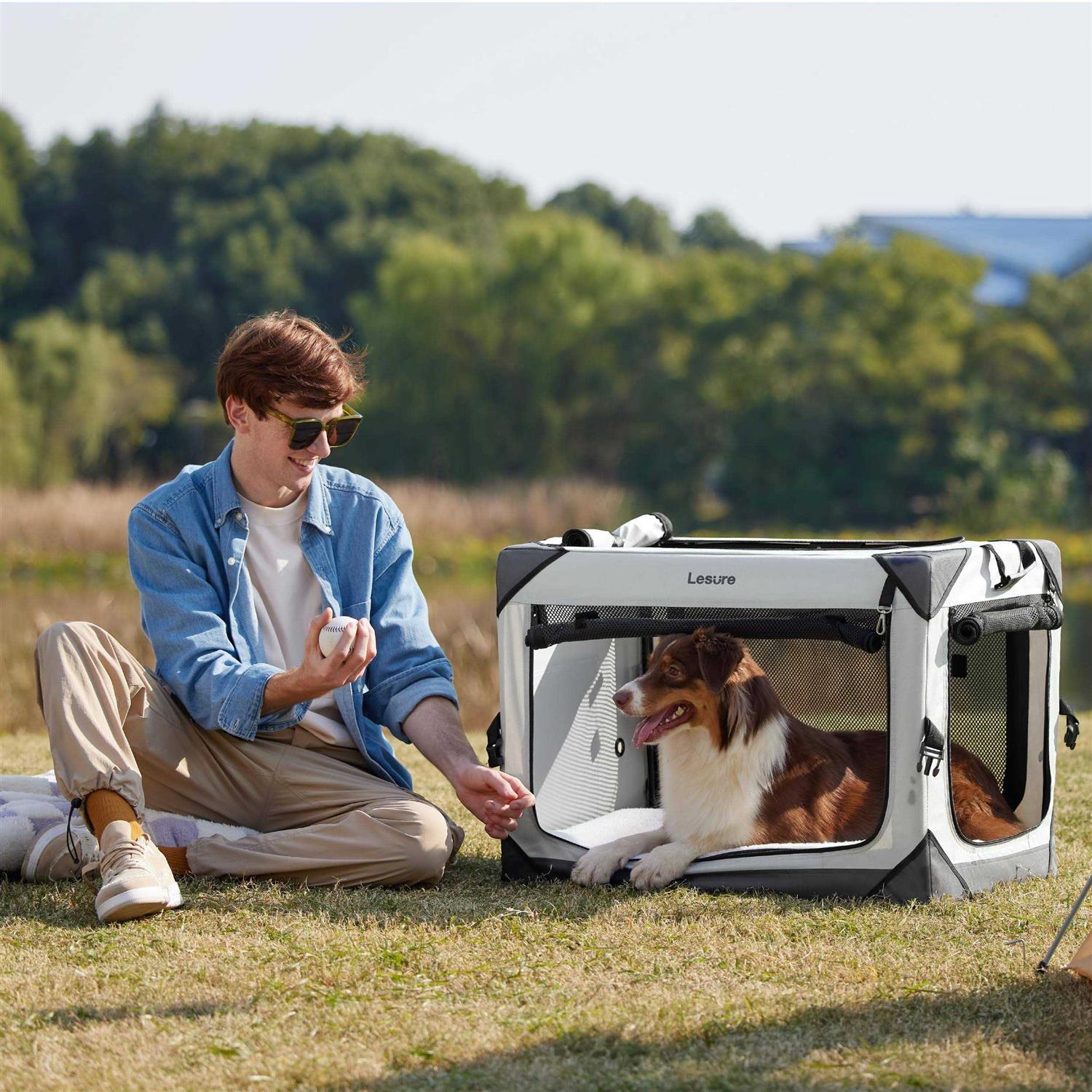 Alternative view of LE SURE Lesure Collapsible Dog Crate Portable Dog Travel Crate Kennel Dog