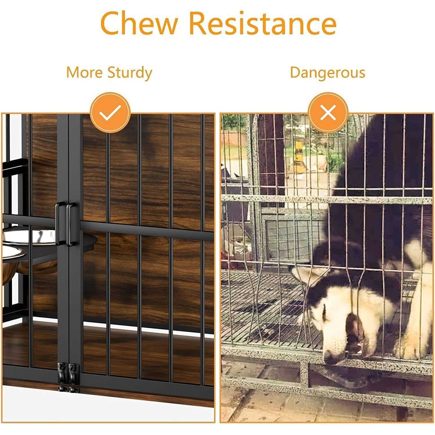 Alternative view of ROOMTEC Furniture Style Large Dog Crate with 360° & Adjustable Raised Feeder for Dogs 2 Stainless Steel Bowls -End Table House Pad