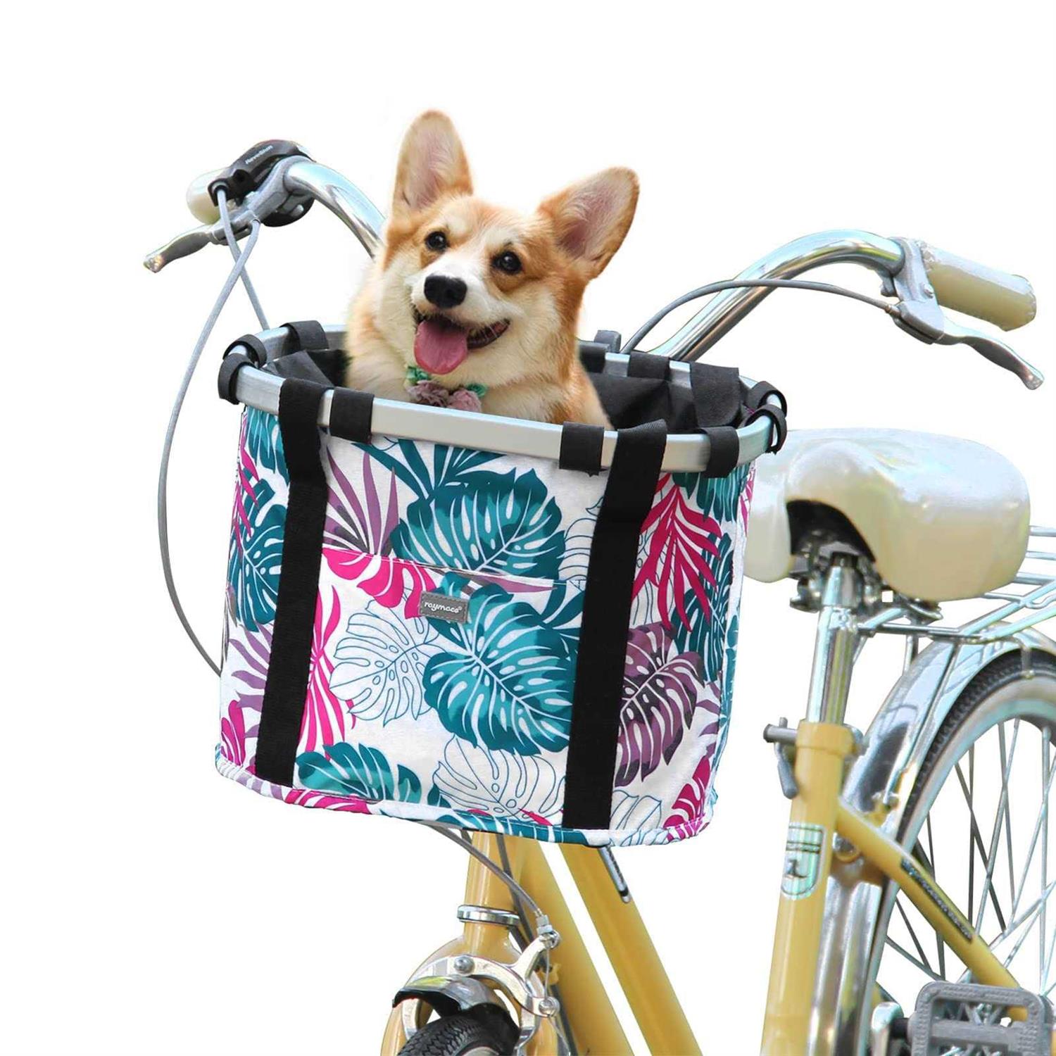 Raymace Bicycle Basket Dog Bike Handlebar Basket Front,Folding Detachable Quick Release Easy Install,Cycling Picnic Bag