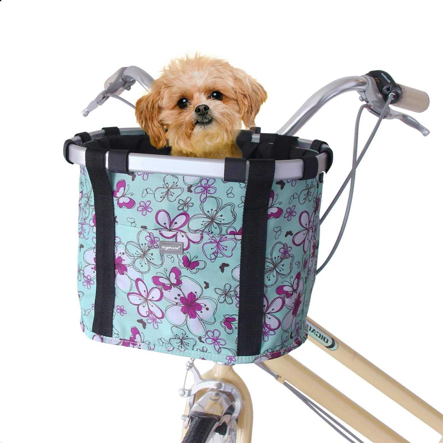 Raymace Bicycle Basket Dog Bike Handlebar Basket Front,Folding Detachable Quick Release Easy Install,Cycling Picnic Bag