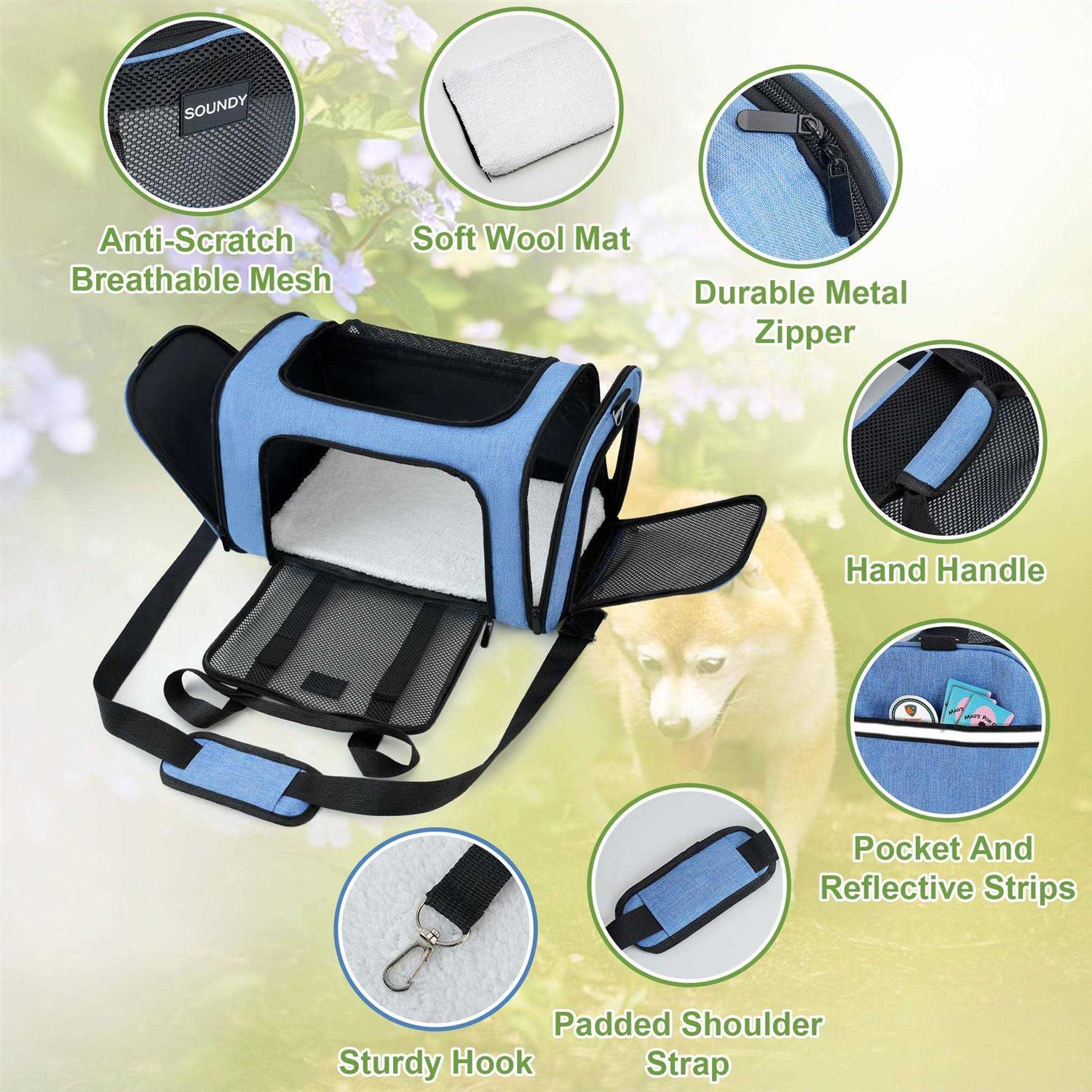 Alternative view of Soundy Dog Carrier Cat Carriers Airline Approved Pet Carrier for Small Medium Dogs Cats Puppies Collapsible Soft Sided Travel Puppy car