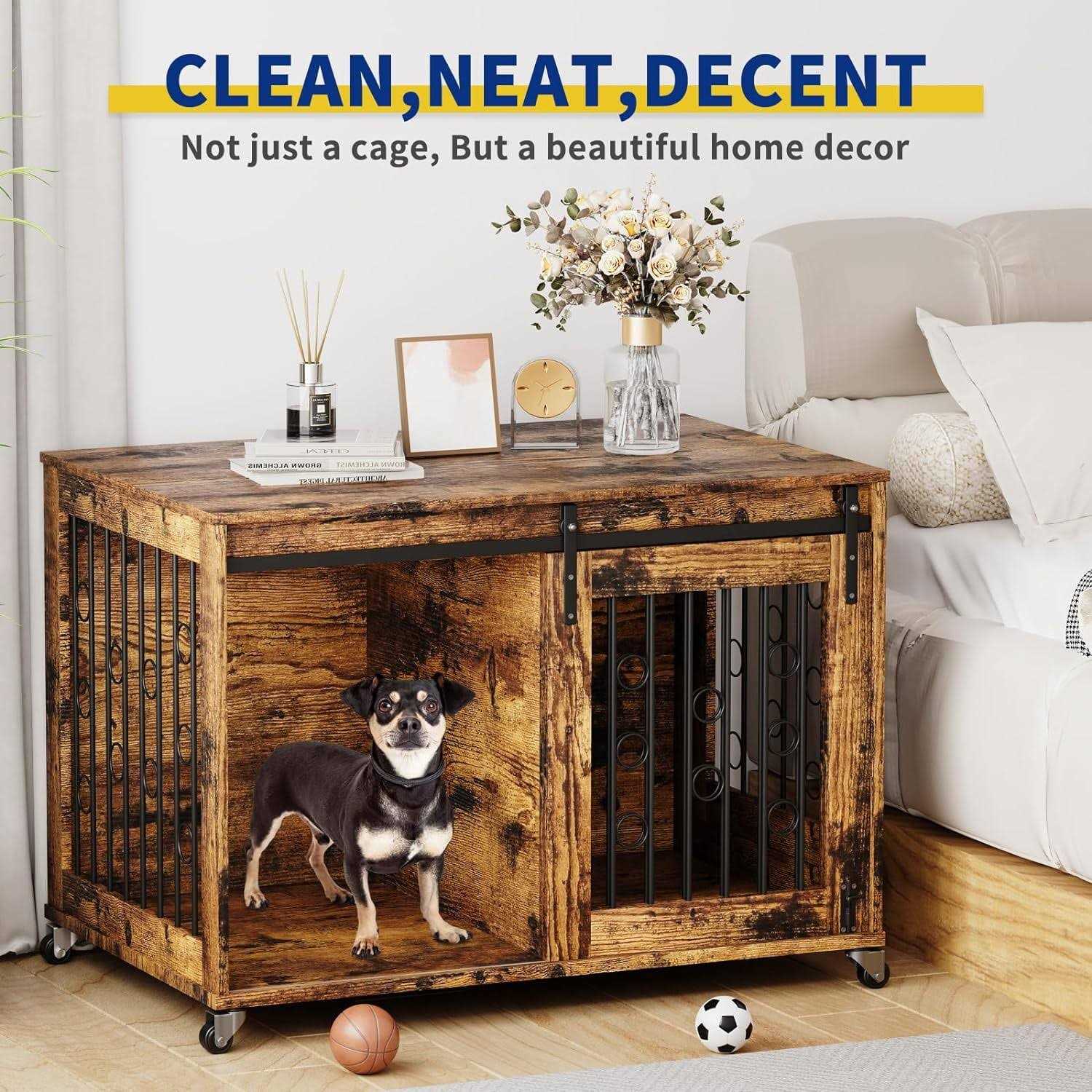 Alternative view of Cuoote Dog Crate Furniture, 39'' Movable Dog Crate with Wheels, Sliding Door, Indoor Dog Cage with Side Door and Detachable Partition
