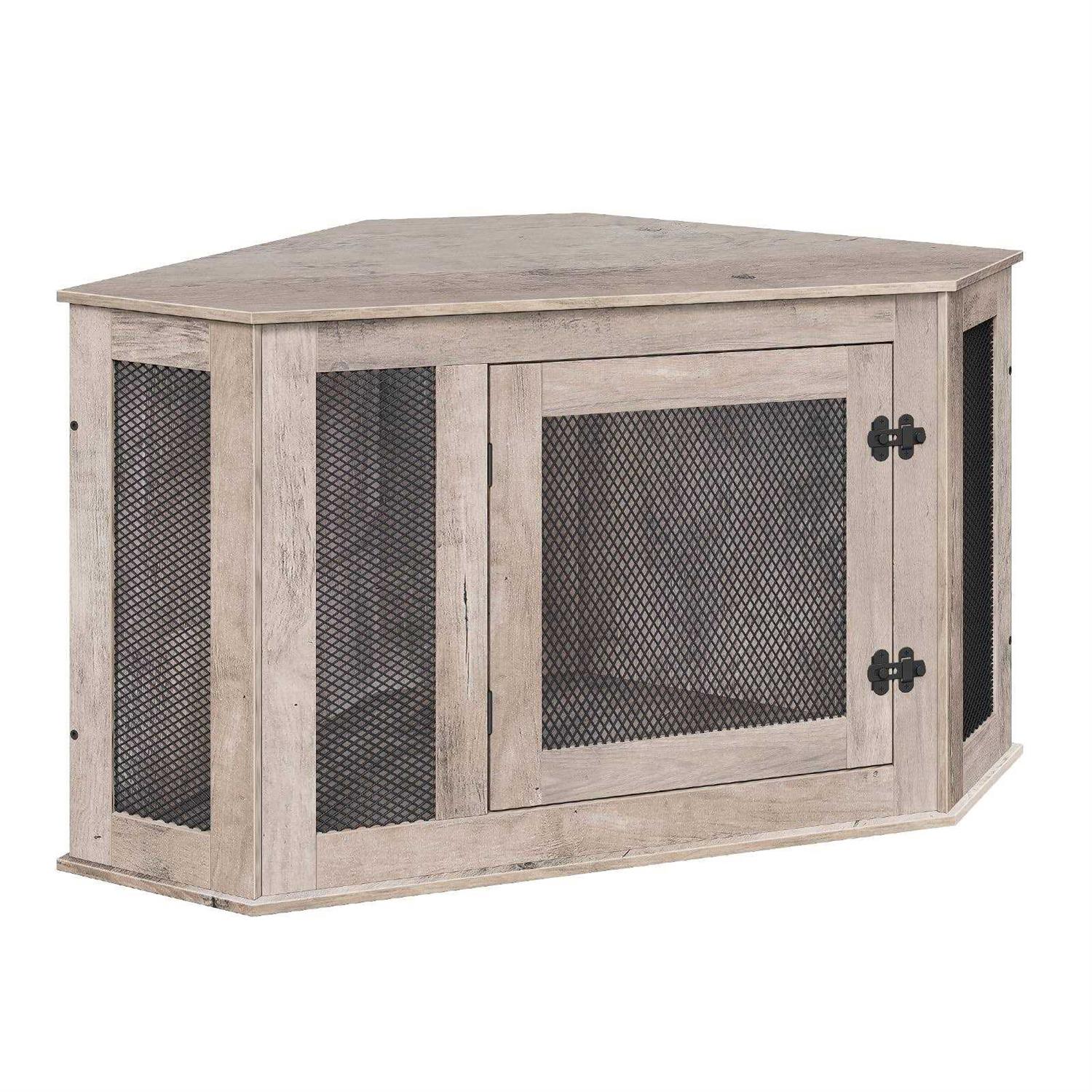 MAHANCRIS Corner Dog Crate Furniture Wooden Dog Kennel End Table Decorative Pet Crate Indoor Use