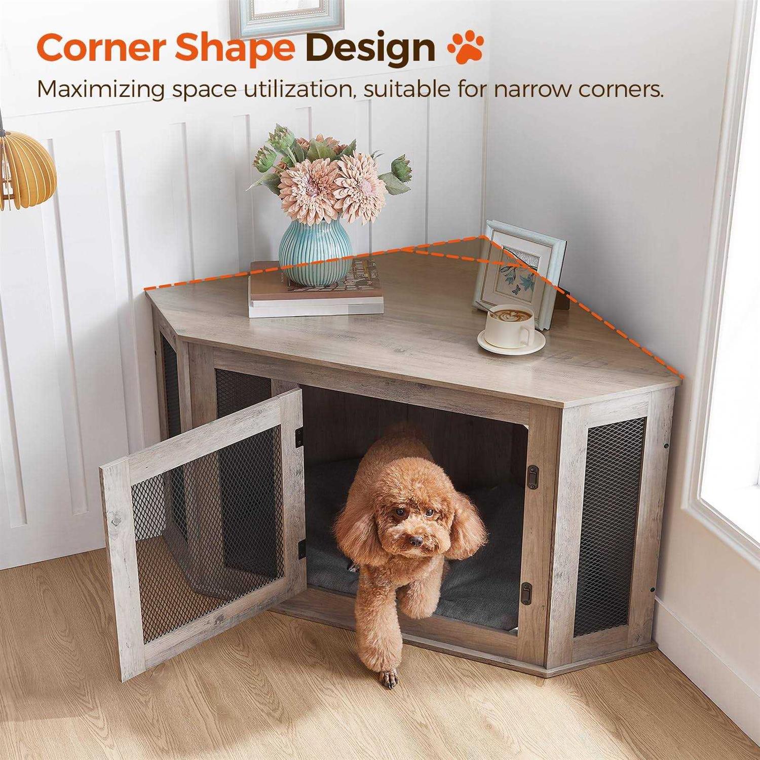 Alternative view of MAHANCRIS Corner Dog Crate Furniture Wooden Dog Kennel End Table Decorative Pet Crate Indoor Use