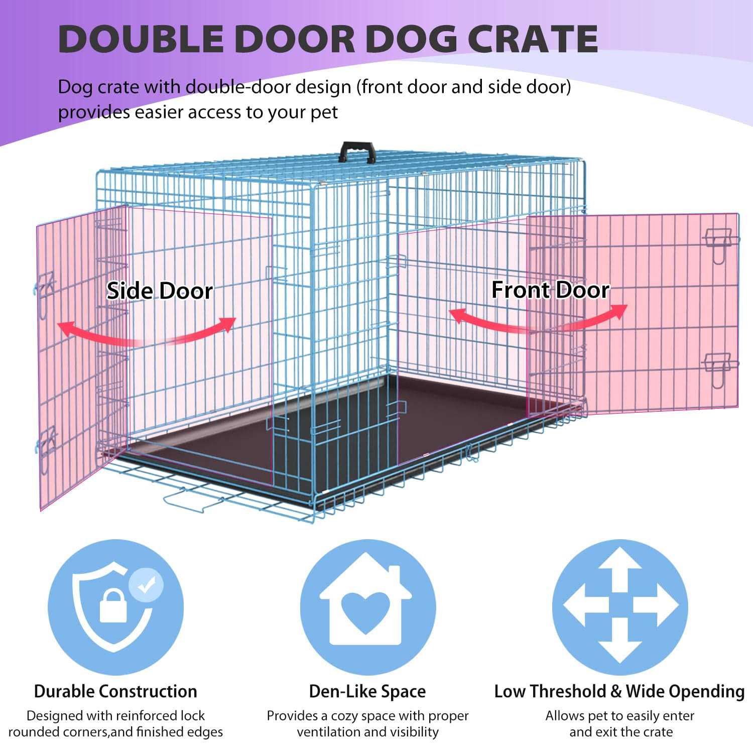 Alternative view of bestpet 24,30,36,42,48 Inch Dog Crates for Large Dogs Folding Mental Wire Crates Dog Kennels Outdoor and Indoor Pet Dog Cage Crate with Double-Door