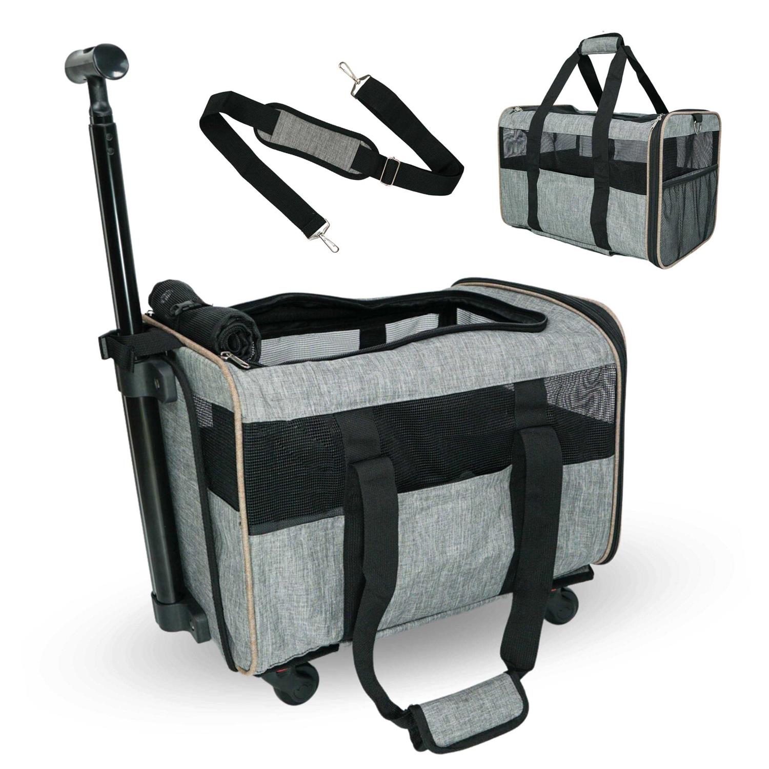 Pet Carrier with Wheels – Airline Approved – Rolling Pet Carrier – Soft Dog & Cat Travel Carrier