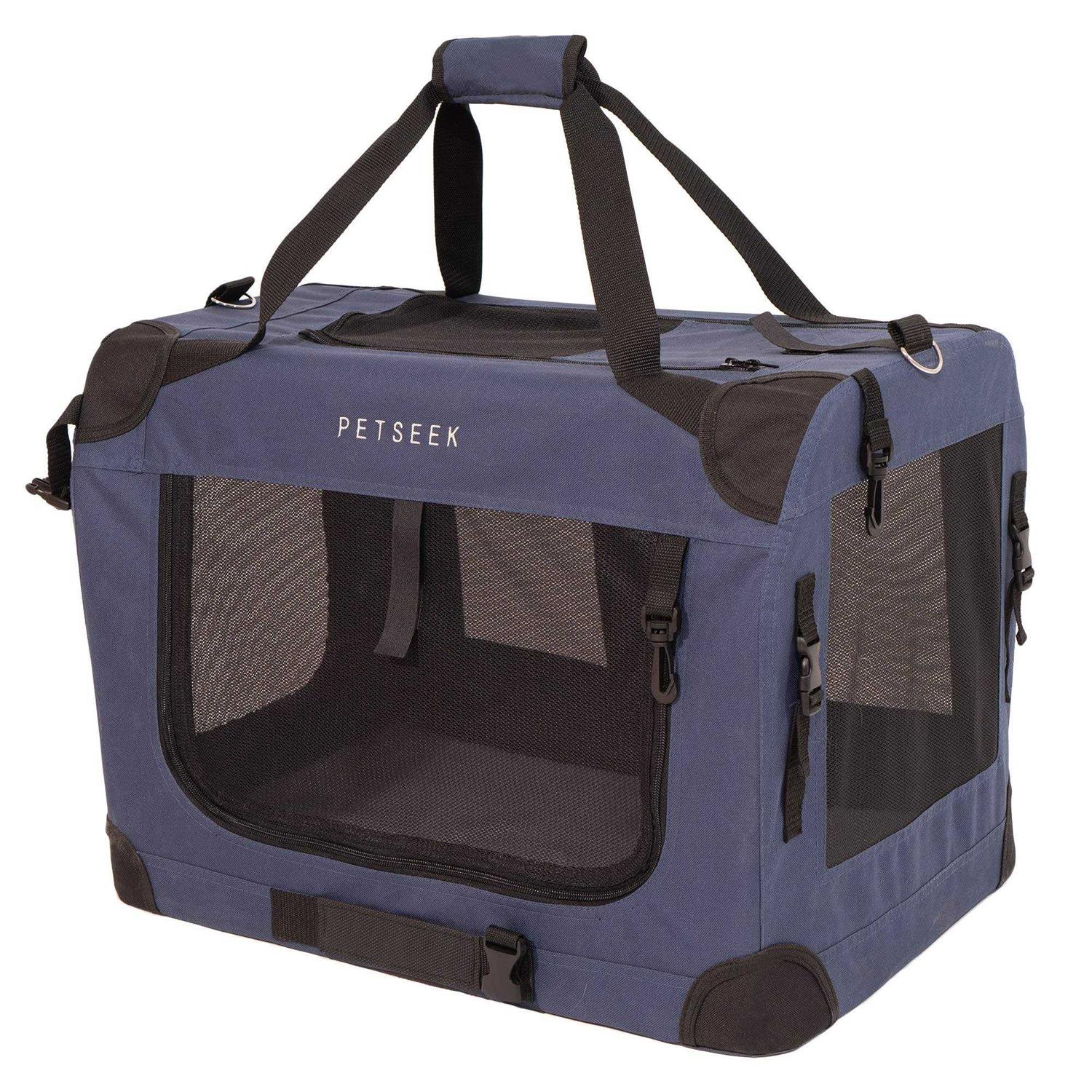 Petseek Extra Large Cat Carrier Soft Sided Folding Small Medium Dog Pet Carrier 24x16.5x16 Travel Collapsible Ventilated Comfortable Design