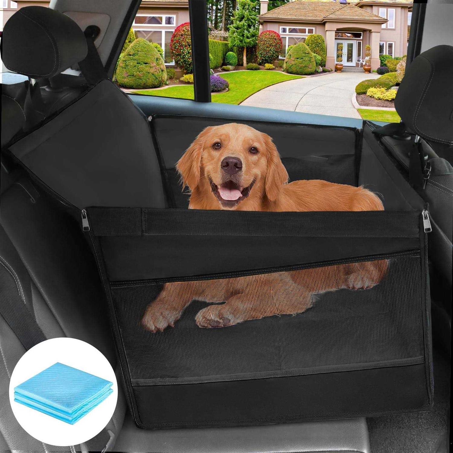 ELEGX 29.5 Extra Large Dog Car Seat,for Up to 65 lbs or 2 Small Dogs,Dog Booster Car Seat,Seat Extender for Dogs,Ventilated and Breathable,with 4