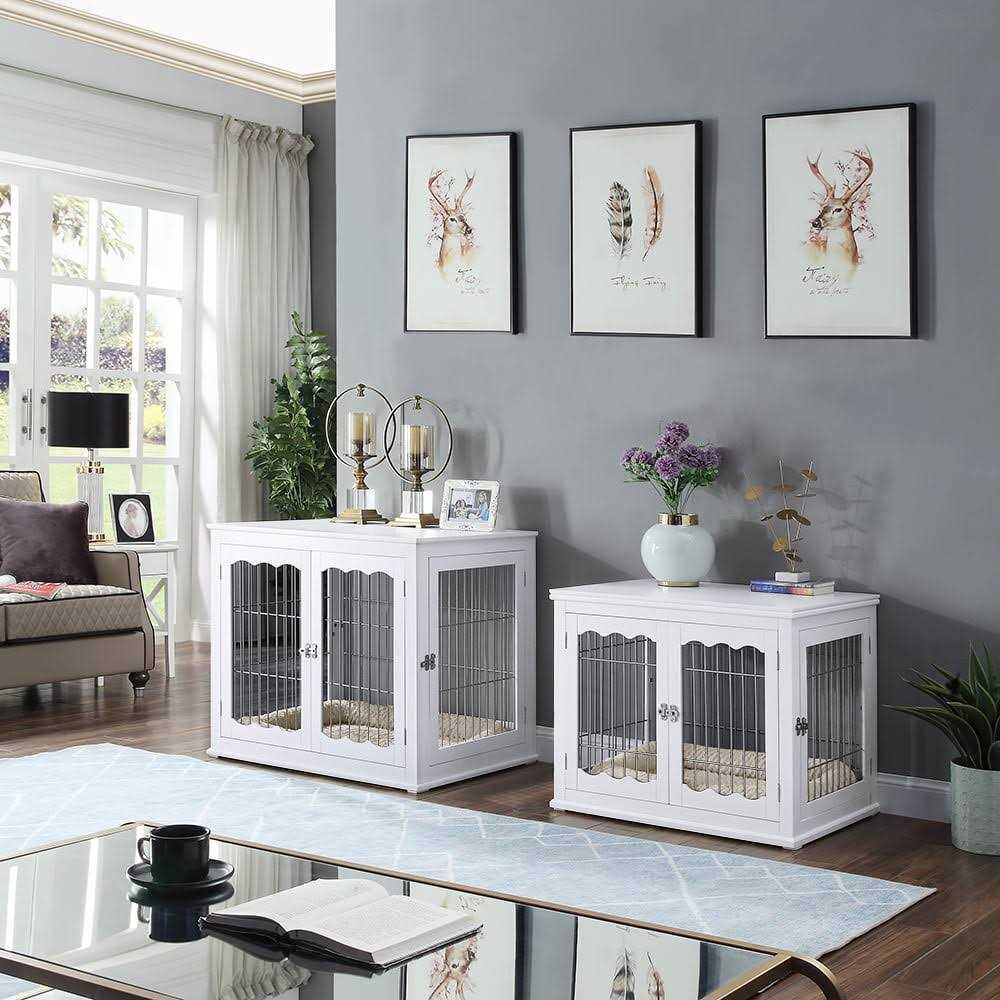 Alternative view of Unipaws Dog Crate End Table with Cushion Wooden Wire Pet Kennels with Double Doors