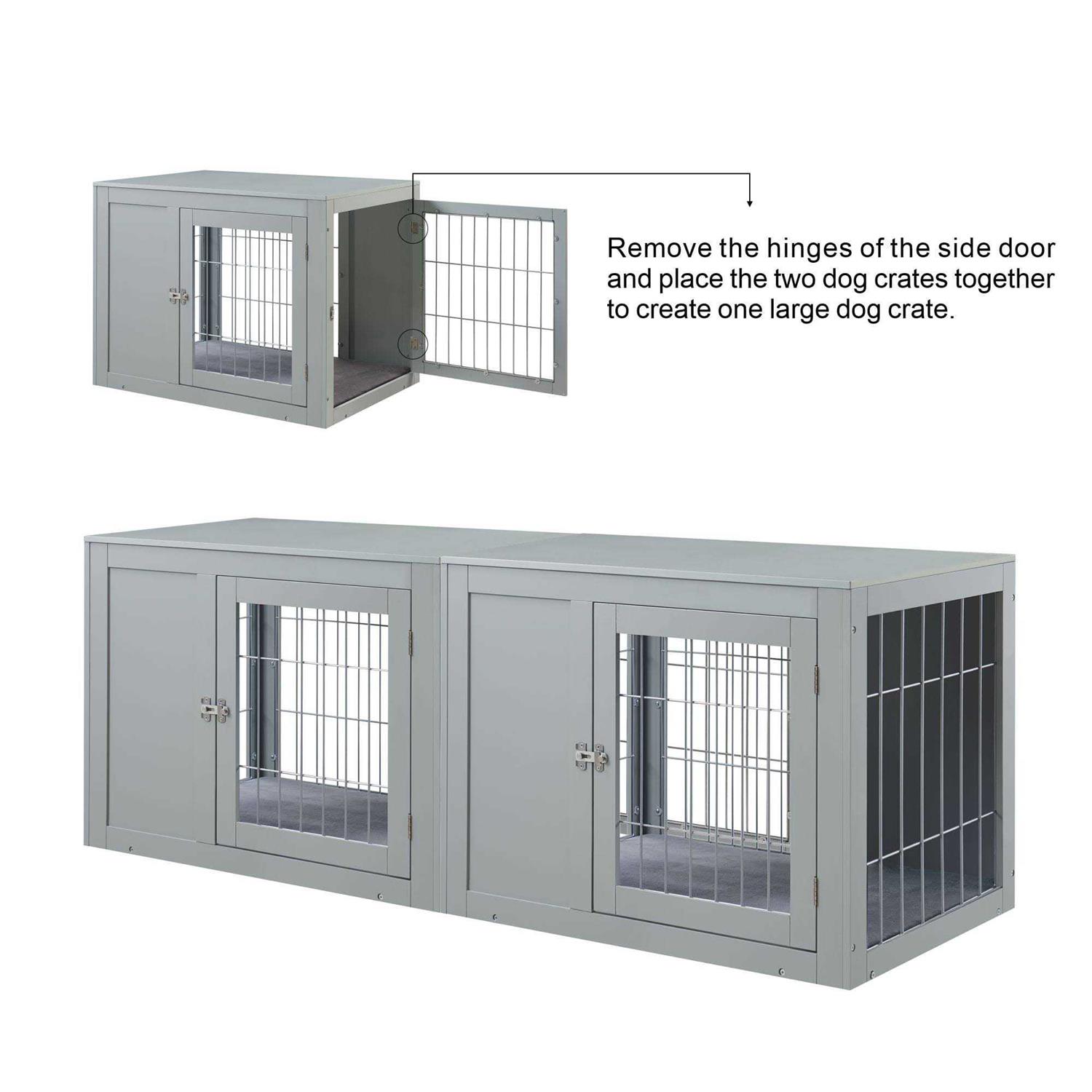 Alternative view of Unipaws Dog Crate End Table with Cushion Wooden Wire Pet Kennels with Double Doors
